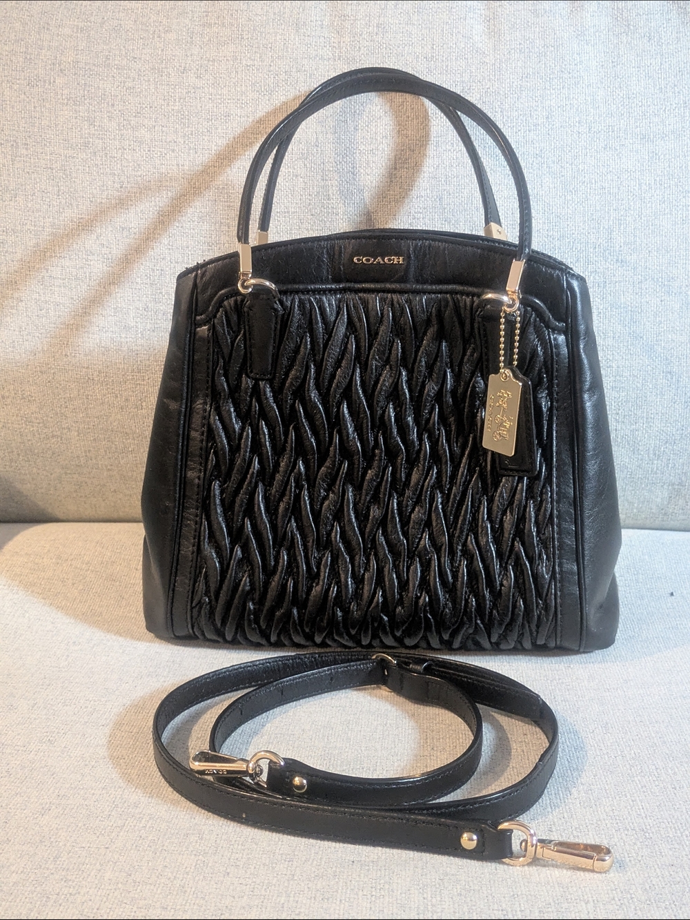 Coach Black Gathered Ruched Leather Small Satchel Bag Y2K